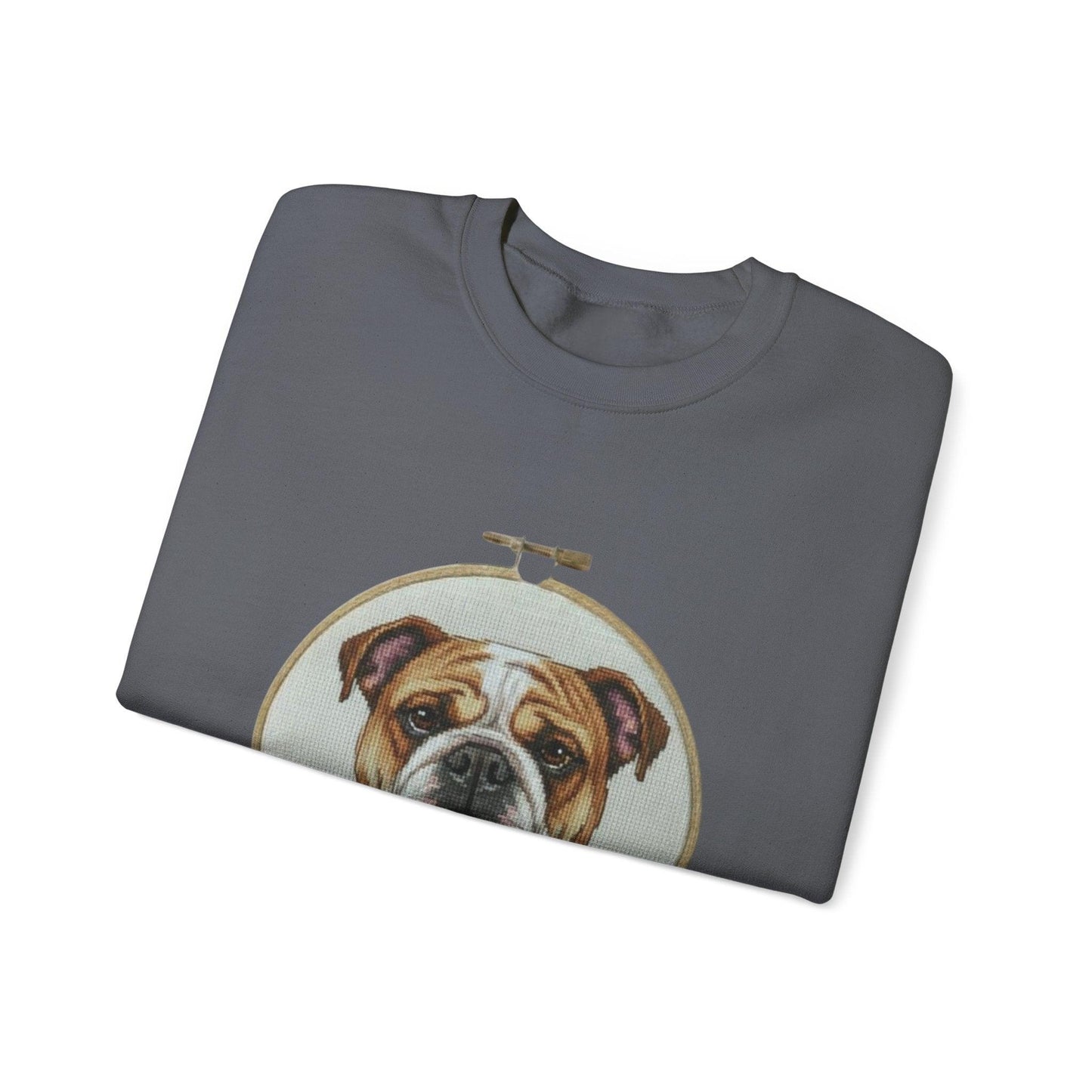 English Bulldog Portrait Sweatshirt | Vintage Embroidery Hoop Dog Crewneck