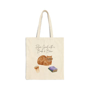 'Feline Good with a Book & Brew' Cotton Canvas Tote Bag