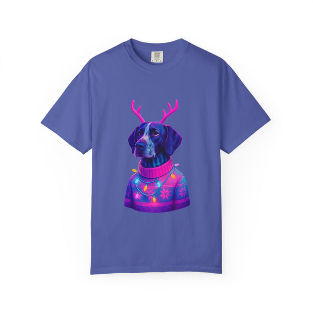Neon Reindeer German Shorthaired Pointer T-Shirt | Festive Sweater Pup Holiday Tee