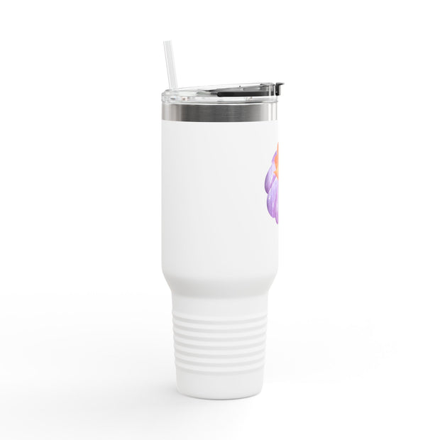 Purple Pumpkin Wrapped In A Bow Insulated Travel Mug, 40oz