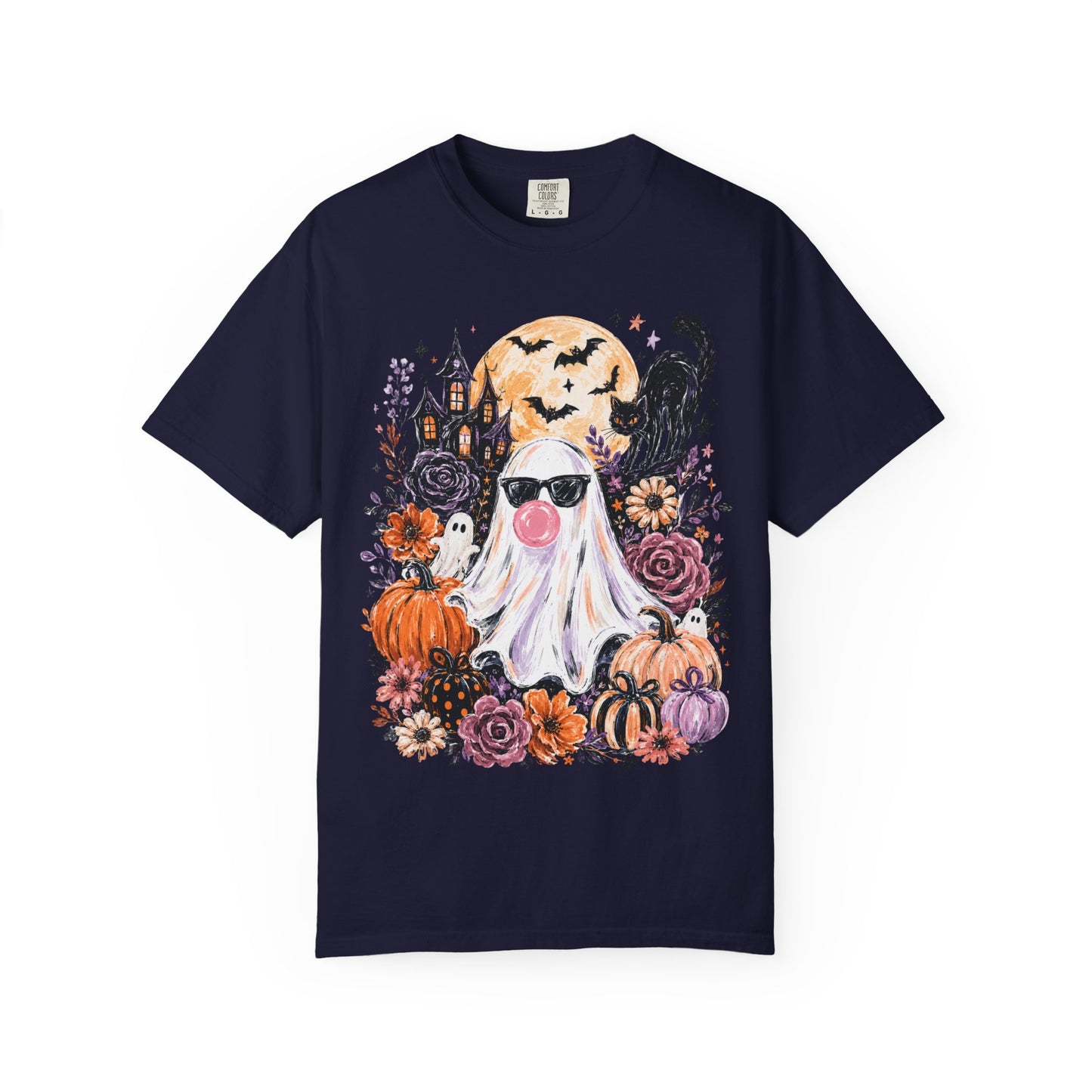 Cute Sunglasses Ghost Halloween T-shirt | Pumpkin, Black Cat, Haunted House