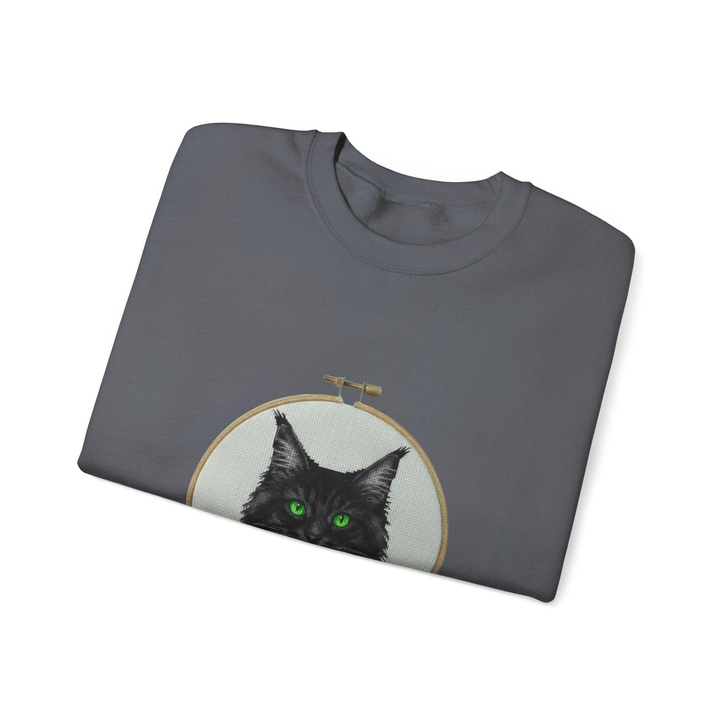 Black Cat Portrait Sweatshirt | Embroidery Hoop Floral Crewneck
