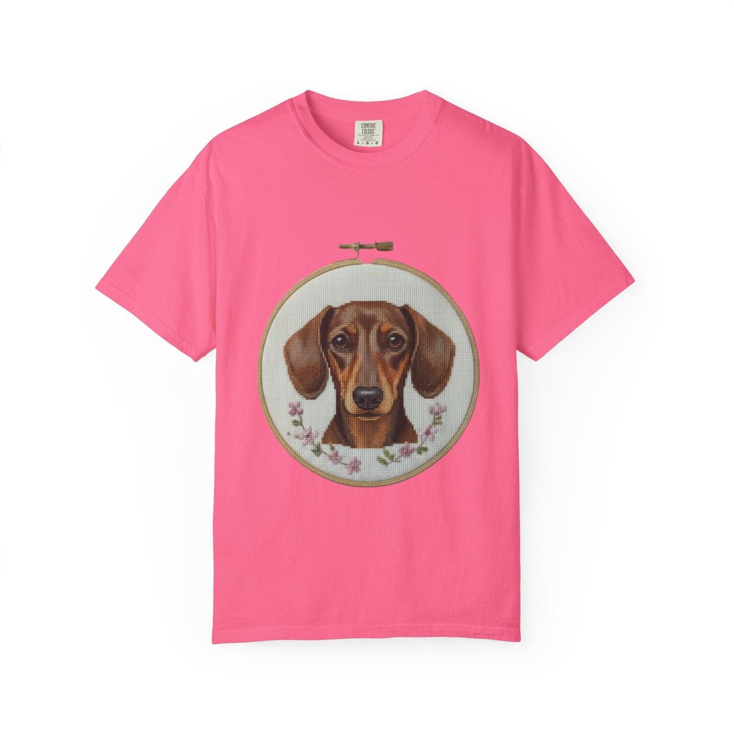 Dachshund Portrait T-shirt | Embroidery Hoop Dog Illustration