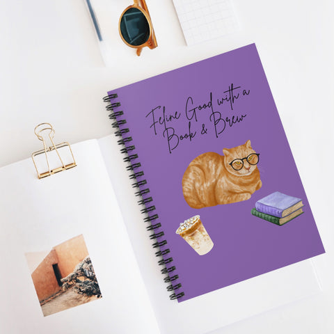 'Feline Good with a Book & Brew' Spiral Notebook