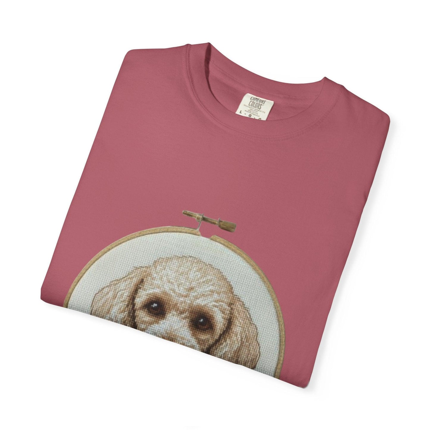 Poodle Portrait Embroidery Hoop Dog Art T-shirt | Hand-Drawn Canine Illustration