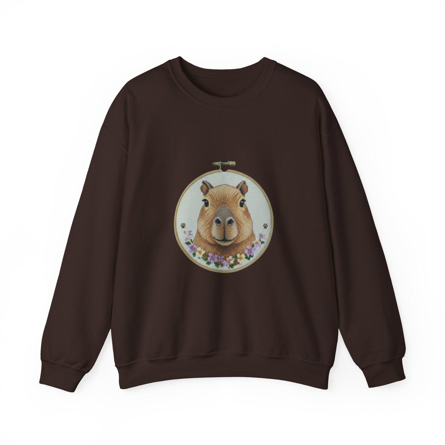 Cute Capybara Portrait Crewneck Sweatshirt | Floral Wreath Animal Art