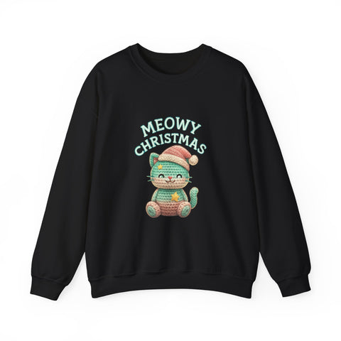 Meowy Christmas Sweatshirt, Cozy Cat Crewneck, Cat Lover Gift, Holiday Apparel, Winter Fashion