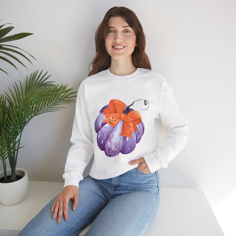 Purple Pumpkin Wrapped In A Bow Unisex Crewneck Sweatshirt
