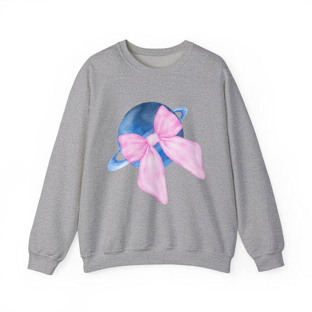 Blue Saturn Wrapped In A Pink Bow Unisex Crewneck Sweatshirt