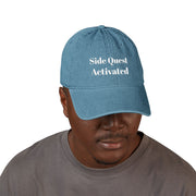 'Side Quest Activated' Denim Embroidered Cap