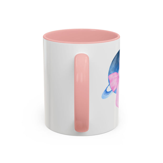 Blue Saturn Wrapped In A Pink Bow Accent Coffee Mug