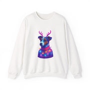 Neon Jack Russell in Reindeer Antlers Sweatshirt | Holiday Pet Portrait