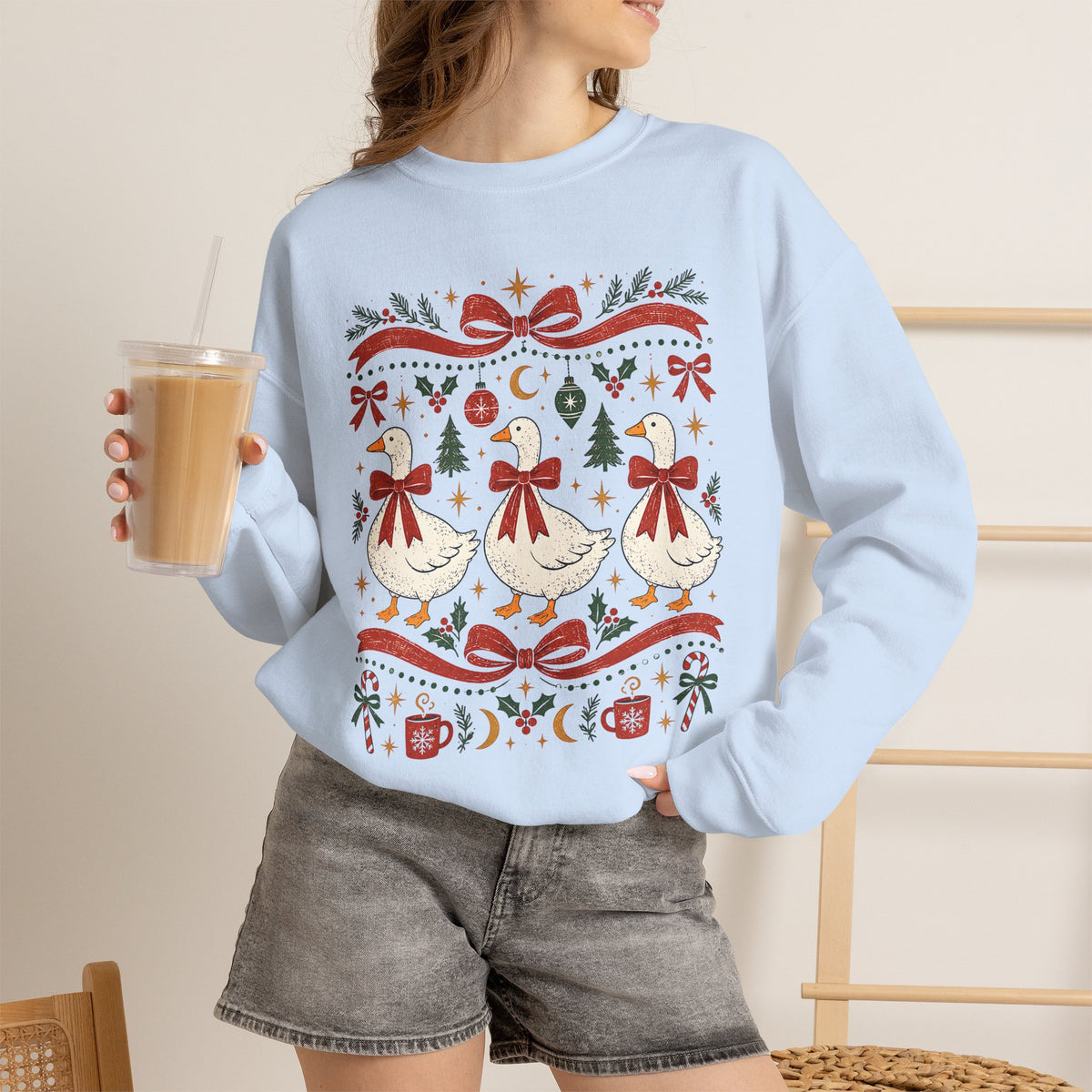 Dancing Angels Christmas Sweatshirt | Holiday Fair Isle Nativity Pattern