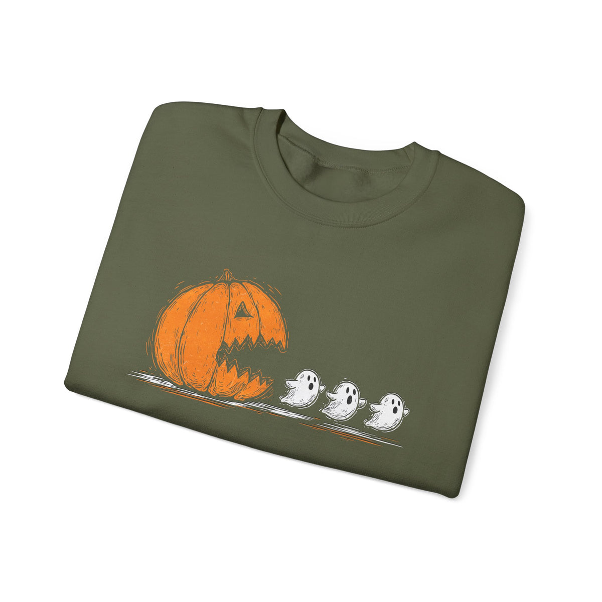 Pumpkin and Ghosts Crewneck Sweatshirt | Halloween Pumpkin Ghost Illustration
