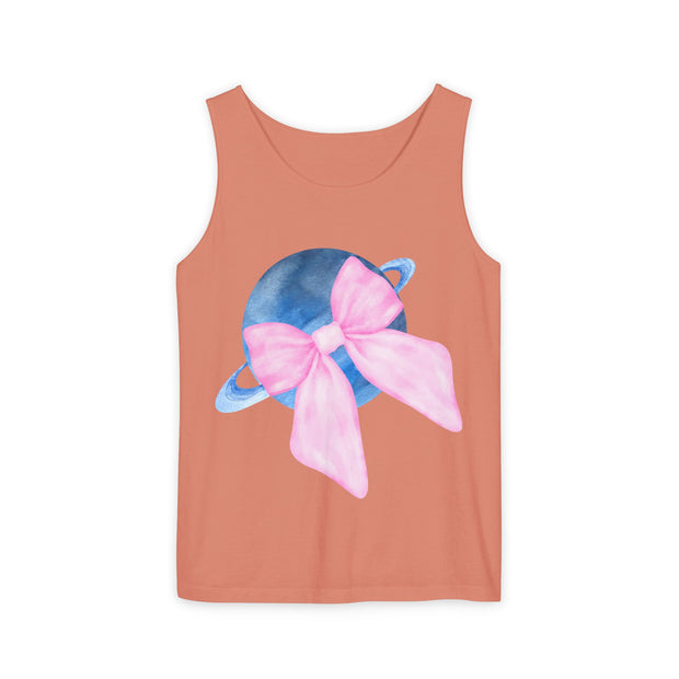 Blue Saturn Wrapped In Pink Bow Unisex Tank Top