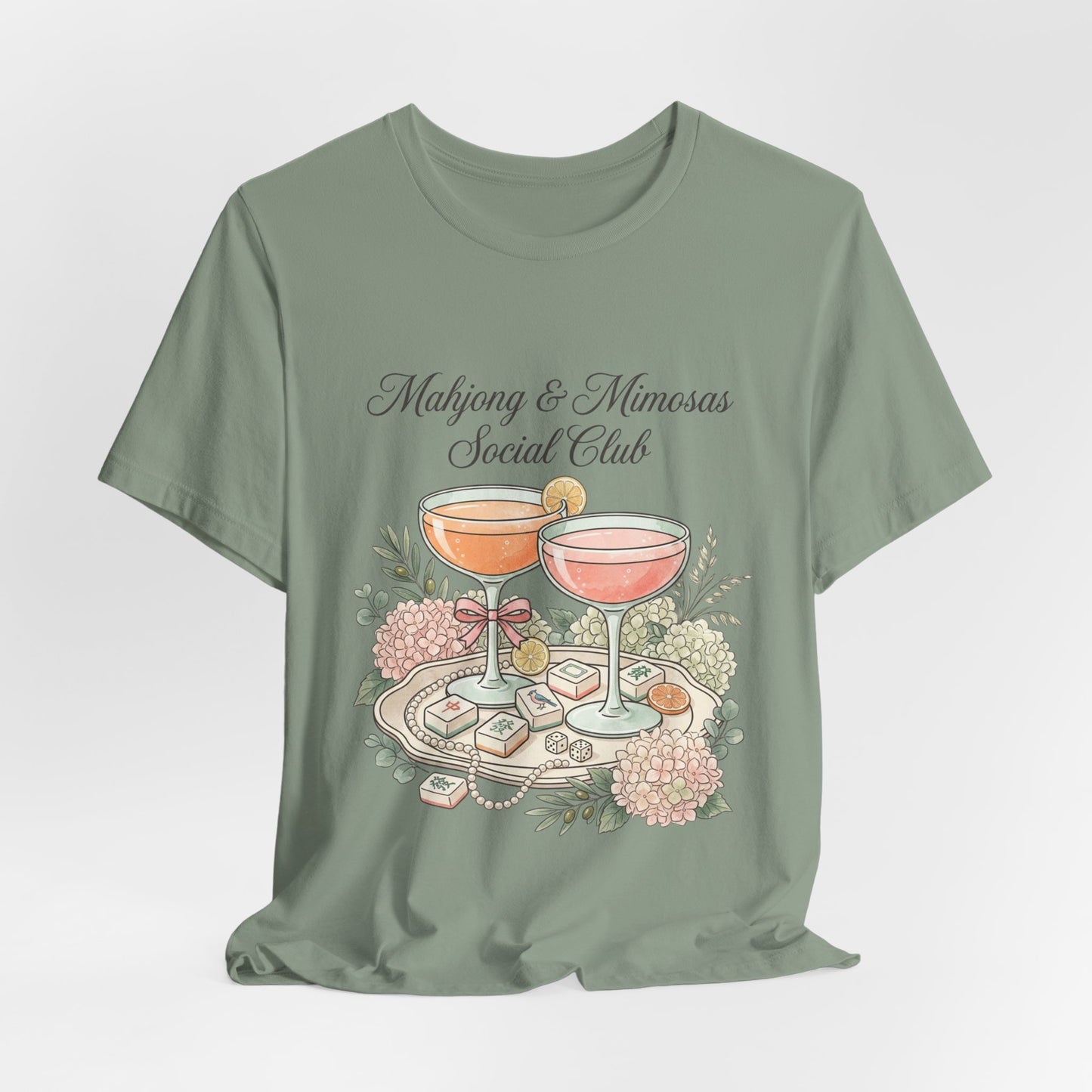 Mahjong & Mimosas Shirt, Mahjong Social Club Tee, Pastel Mahjong Graphic T-Shirt, Brunch Club Gift for Her