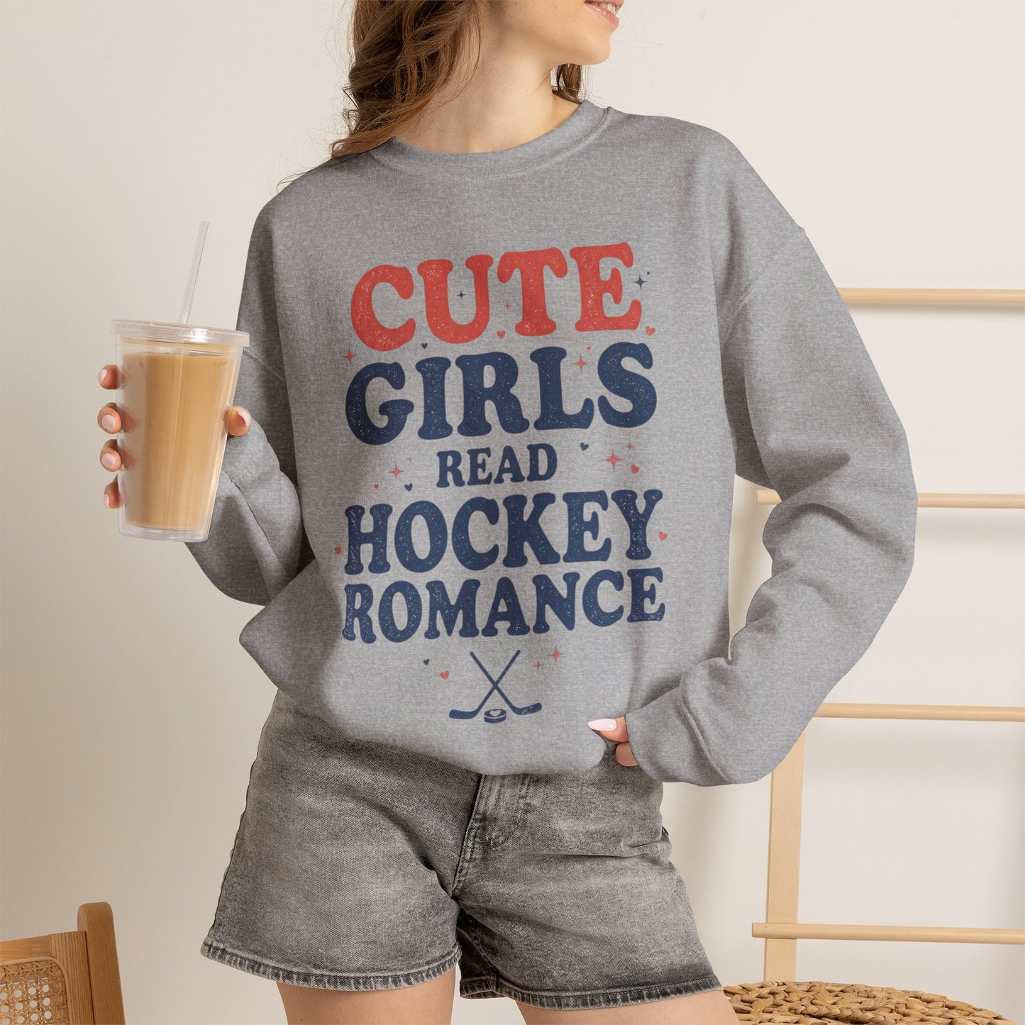 Cute Girls Read Hockey Romance Sweatshirt, Hockey Romance Booktok Crewneck, Sports Romance Reader Pullover