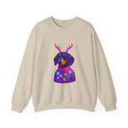 Dachshund Reindeer Sweater Crewneck Sweatshirt | Neon Holiday Dog Art