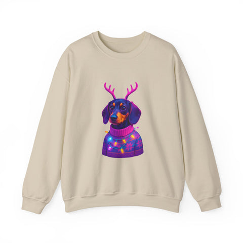 Dachshund Reindeer Sweater Crewneck Sweatshirt | Neon Holiday Dog Art