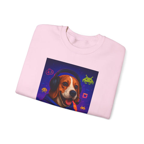 Game On Beagle Sweatshirt, Gamer Gift, Cute Pet Sweatshirt, Video Game Crewneck, Unique Dog Lover Apparel