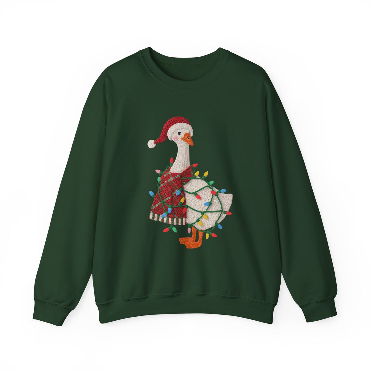 Christmas Goose Wearing Santa Hat Crewneck Sweatshirt | Holiday Duck in Lights