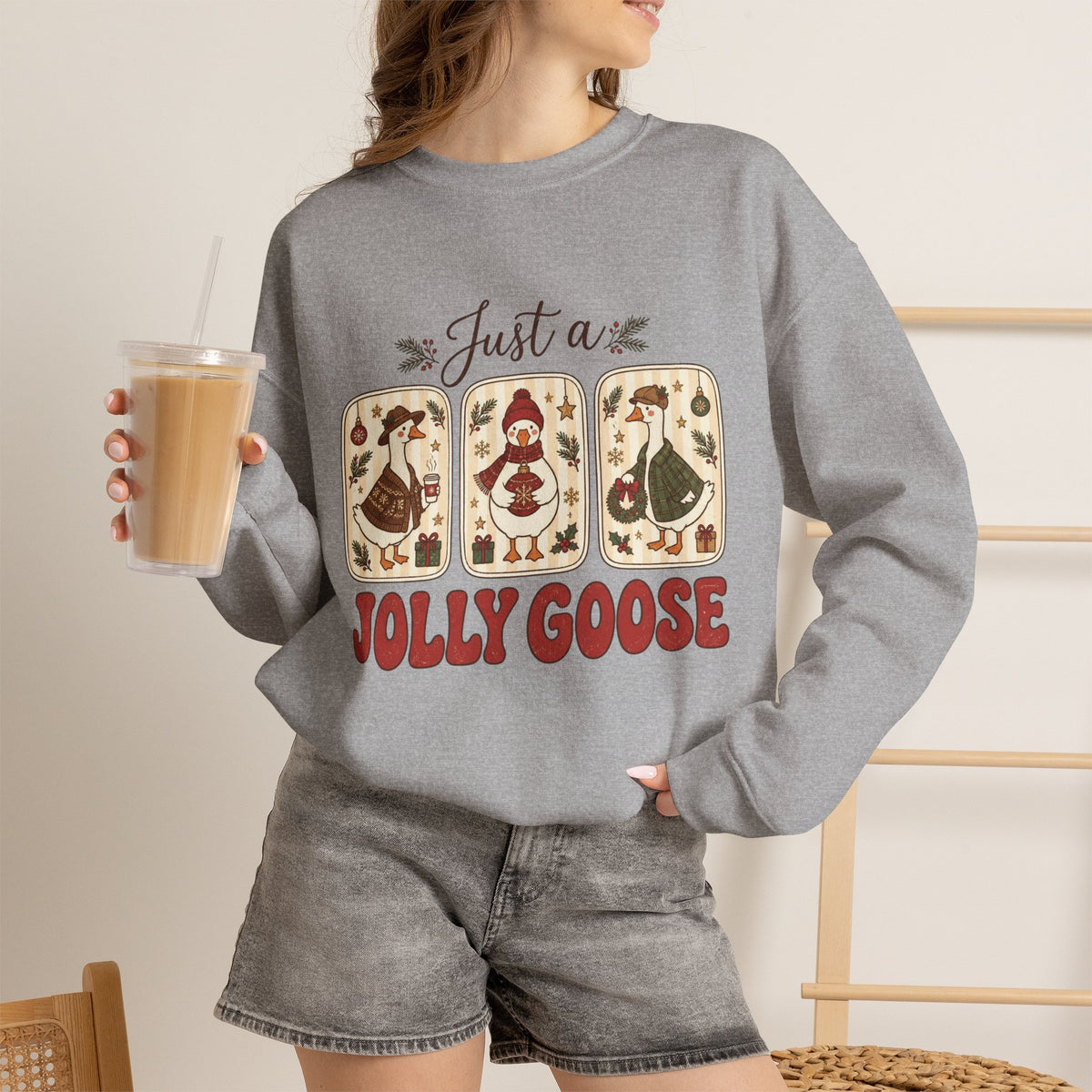 Just a Jolly Goose sweatshirt | Retro folk art goose design