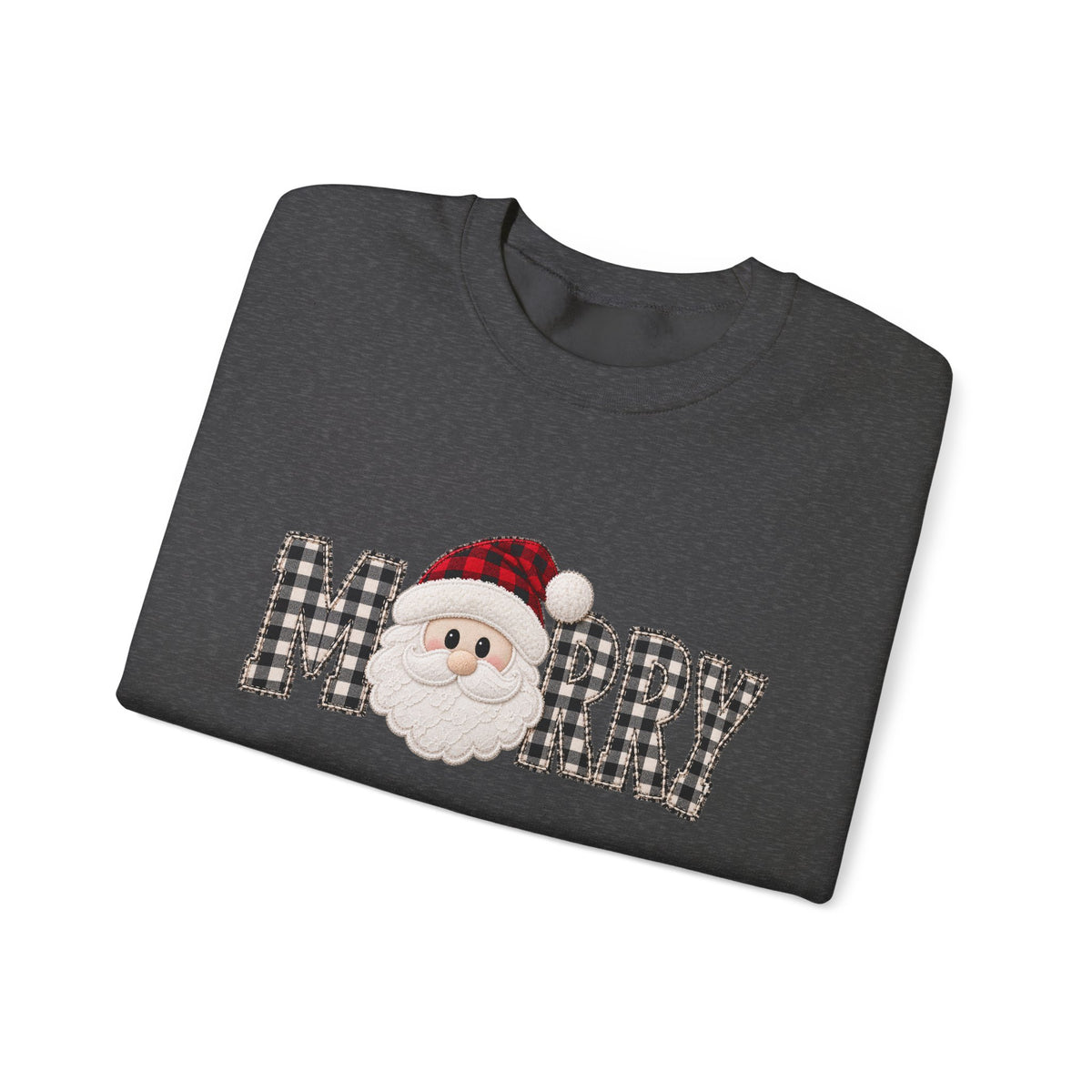 Merry Christmas Sweatshirt, Santa Christmas Crewneck, Plaid Holiday Sweater, Cute Santa Shirt, Cozy Christmas Gift for Her