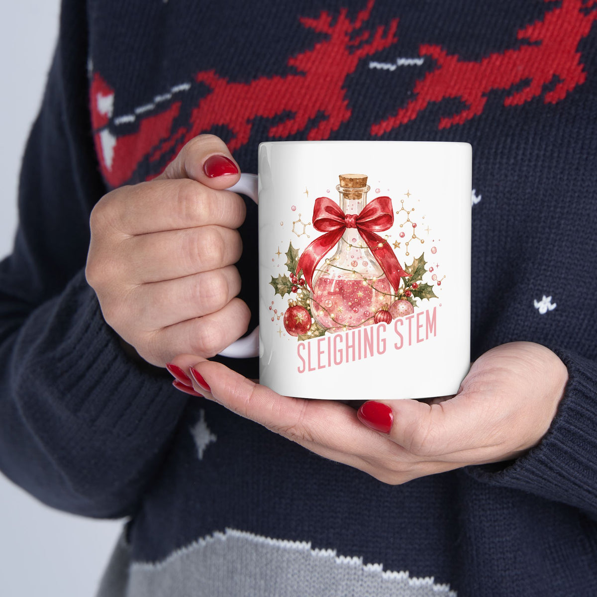 Sleighing STEM Christmas Mug, Women in STEM Gift, Science Christmas Mug, Scientist Gift for Her, Nerdy Holiday Coffee Cup