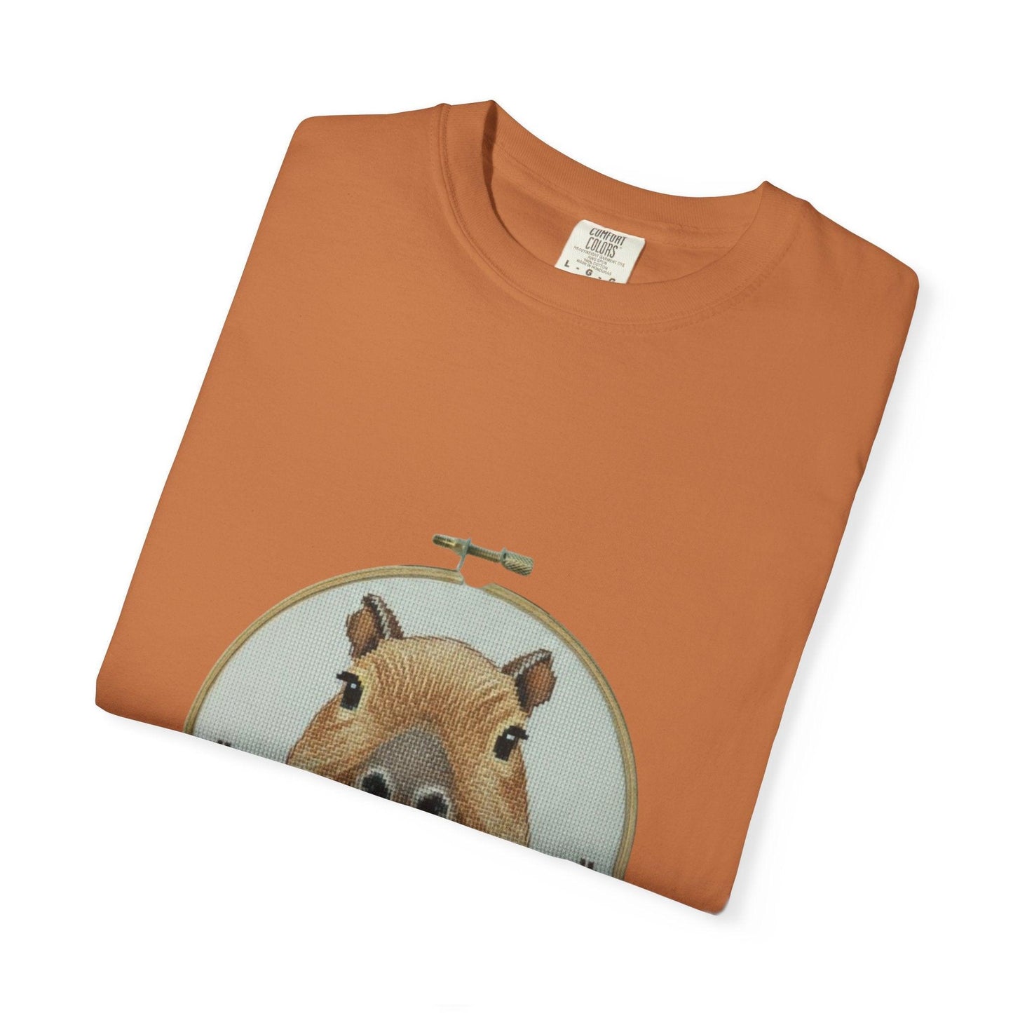 Capybara Portrait T-Shirt | Floral Embroidery Hoop Design