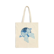 Blue Saturn Wrapped In Blue Bow Cotton Canvas Tote Bag