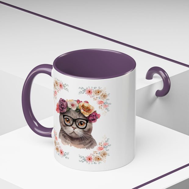 Geeky Goddess Dark Gray Cat Accent Coffee Mug
