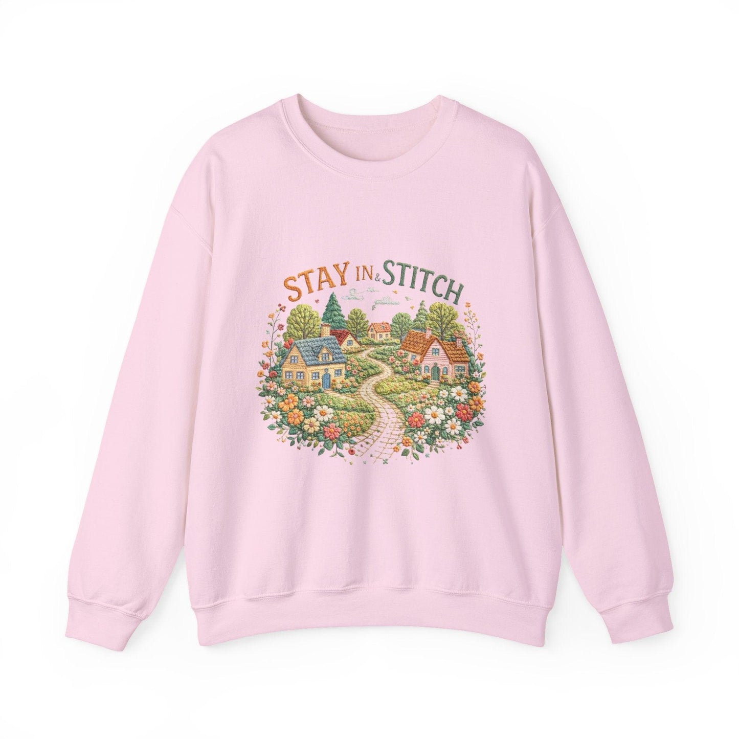 Stay in Stitch cottage garden Sweatshirt | cozy village embroidery design