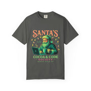 Santa's Cocoa & Code Society T-shirt, Holiday Tee, Xmas Gift, Unisex Garment-Dyed Shirt, Fun Santa Design, Cozy Christmas Apparel