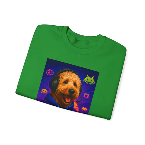 Gaming Golden Doodle Illustration Crewneck Sweatshirt | Retro Arcade Gamer