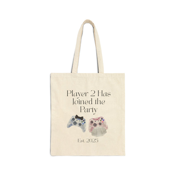 'Player 2 Has Joined the Party' 'Est. 2025' Cotton Canvas Tote Bag