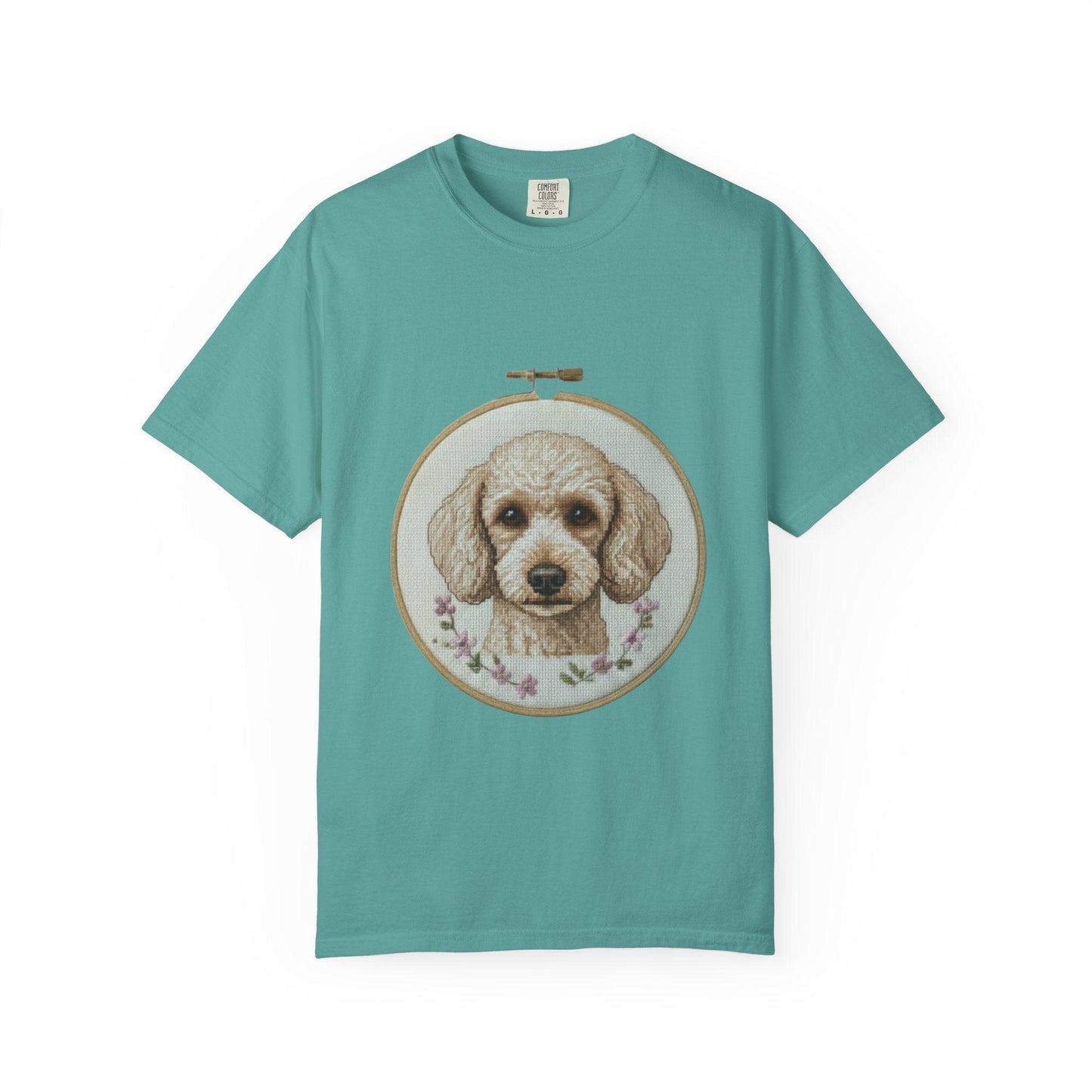 Poodle Portrait Embroidery Hoop Dog Art T-shirt | Hand-Drawn Canine Illustration