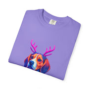 Neon Beagle in Reindeer Antlers T-Shirt | Christmas Dog Sweater Design