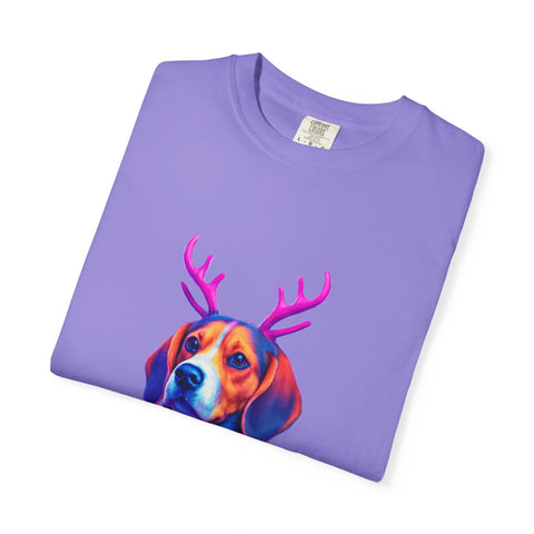 Neon Beagle in Reindeer Antlers T-Shirt | Christmas Dog Sweater Design