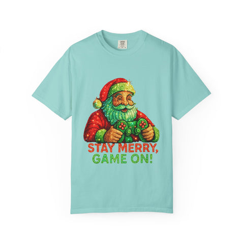 Stay Merry Game On Santa, T-Shirt | Christmas Gamer Holiday Tee