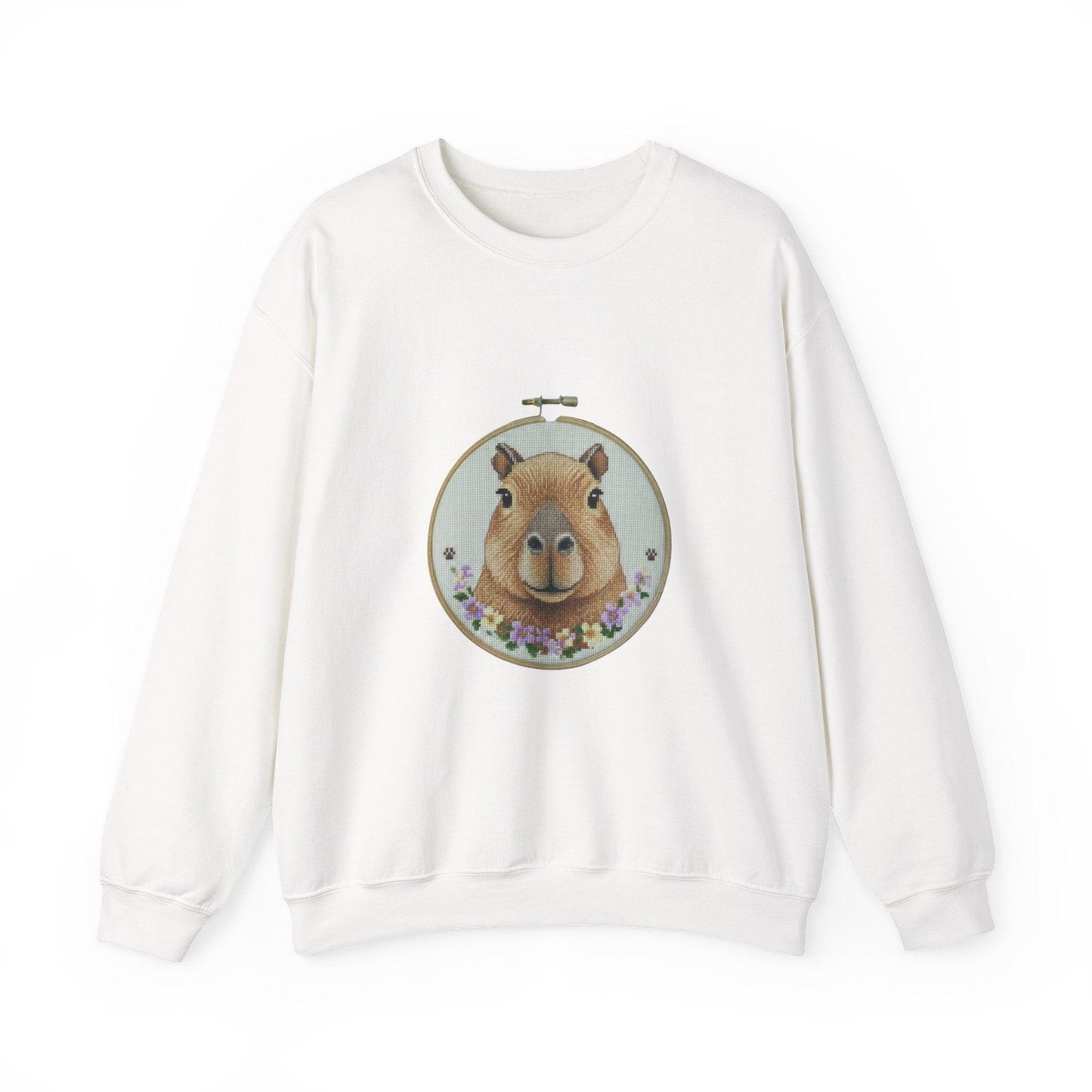 Cute Capybara Portrait Crewneck Sweatshirt | Floral Wreath Animal Art