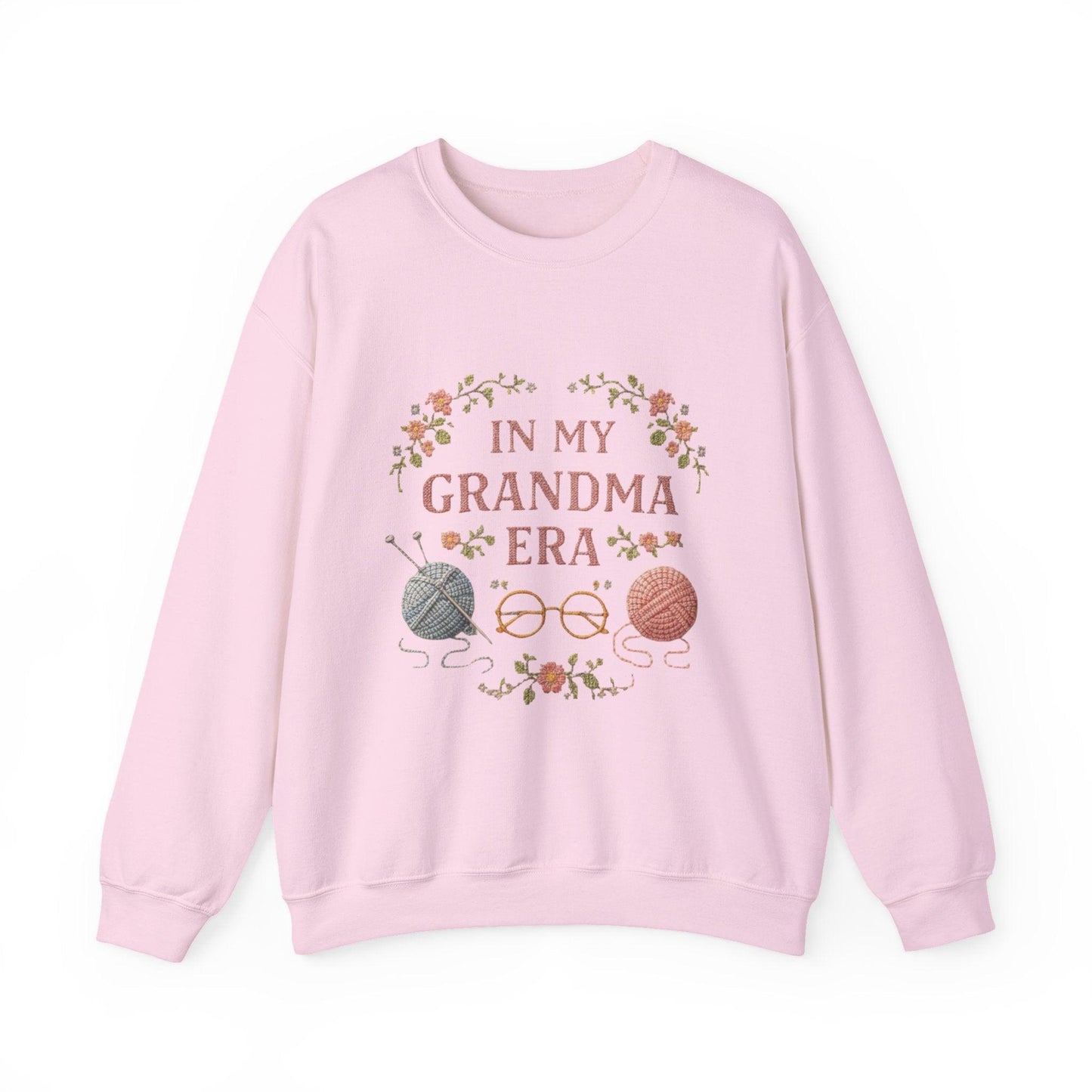 In My Grandma Era knitting balls and glasses Sweatshirt | Cozy vintage floral design