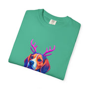 Neon Beagle in Reindeer Antlers T-Shirt | Christmas Dog Sweater Design