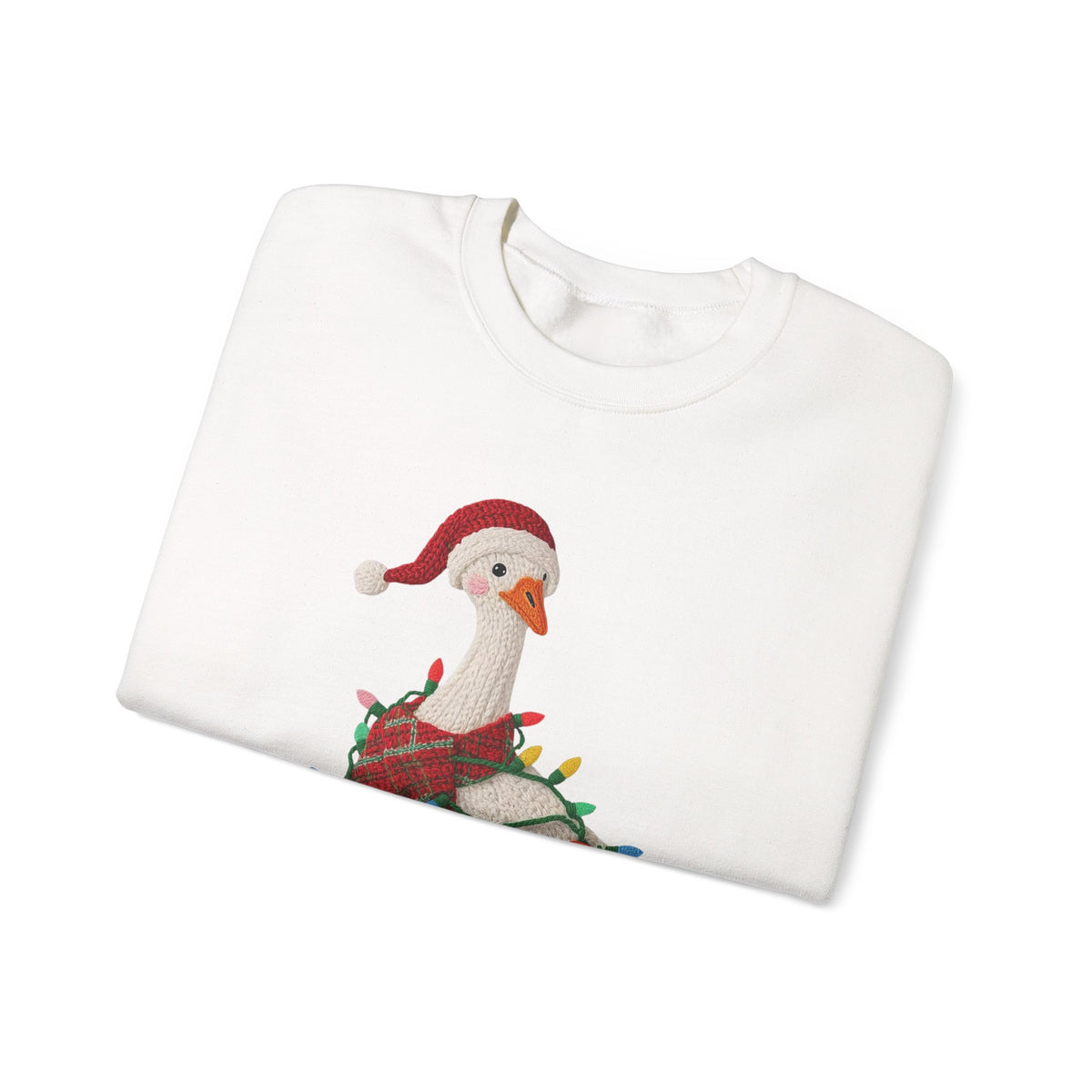 Christmas Goose Wearing Santa Hat Crewneck Sweatshirt | Holiday Duck in Lights