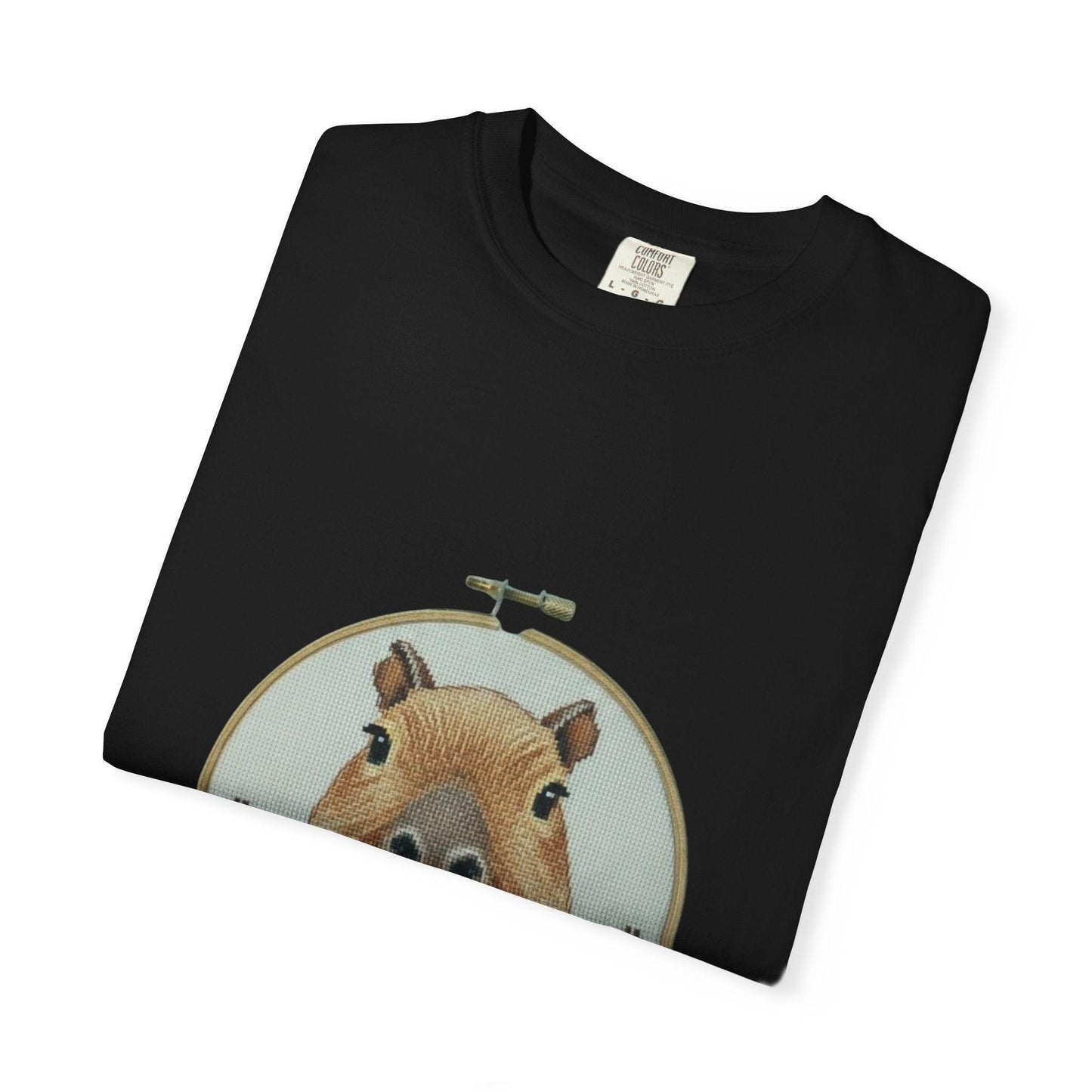 Capybara Portrait T-Shirt | Floral Embroidery Hoop Design