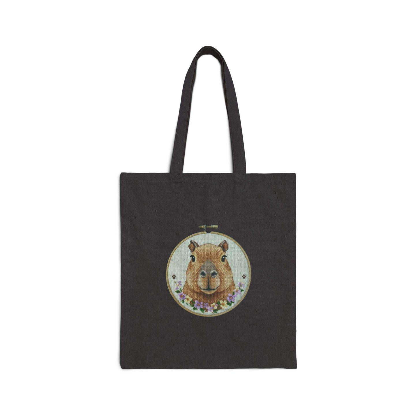 Cute Capybara Portrait Tote Bag | Floral Wreath Eco Canvas