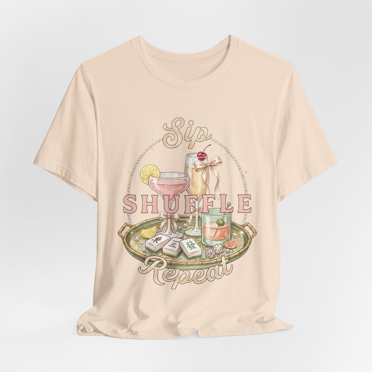 Sip Shuffle Repeat Shirt, Mahjong Social Club Tee, Pastel Girls Night Graphic Shirt, Mahjong Lover Gift