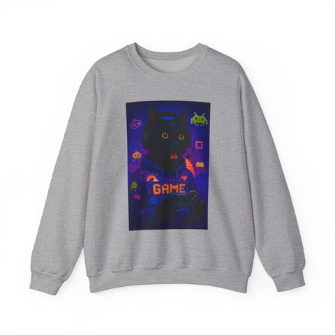 Cozy Gamer Cat Sweatshirt - Unisex Heavy Blend™ Crewneck, Perfect for Gaming Nights, Halloween, Cat Lovers, Gift Ideas, Comfortable Wear