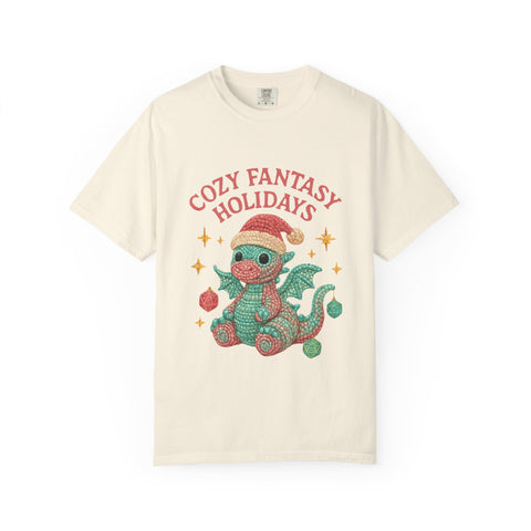 Cozy Fantasy Holidays Tee, Unisex Christmas T-shirt, Cute Dragon Apparel, Holiday Gift, Festive Graphic Tee
