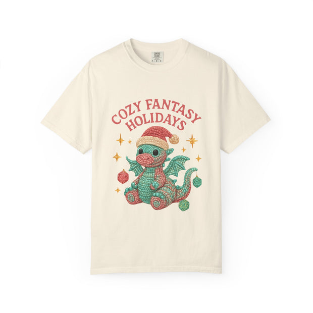 Cozy Fantasy Holidays Tee, Unisex Christmas T-shirt, Cute Dragon Apparel, Holiday Gift, Festive Graphic Tee