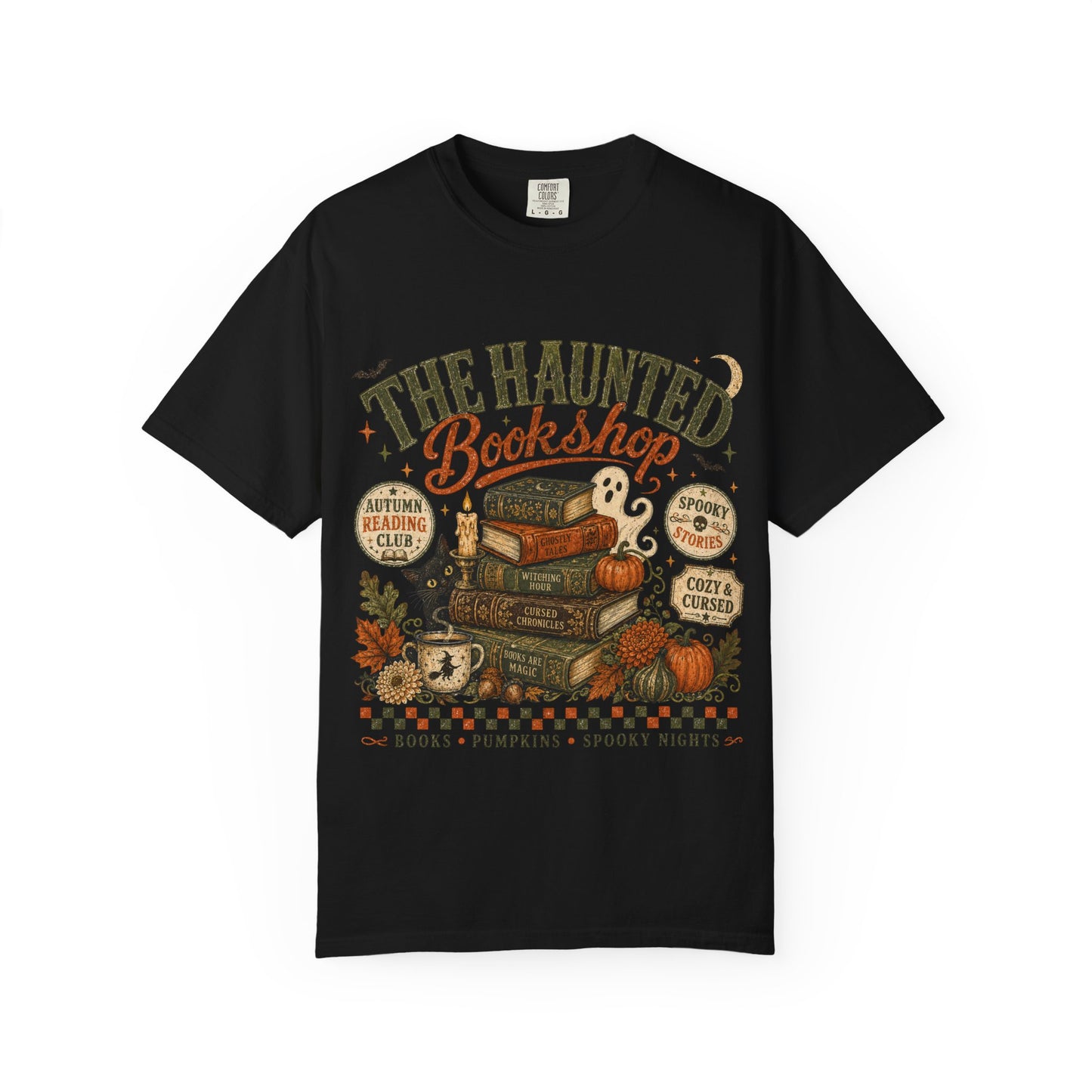 The Haunted Bookshop T-Shirt, Spooky Book Lover Shirt, Cozy Autumn Reading Tee, Halloween Bookstore Graphic, BookTok Reader Gift